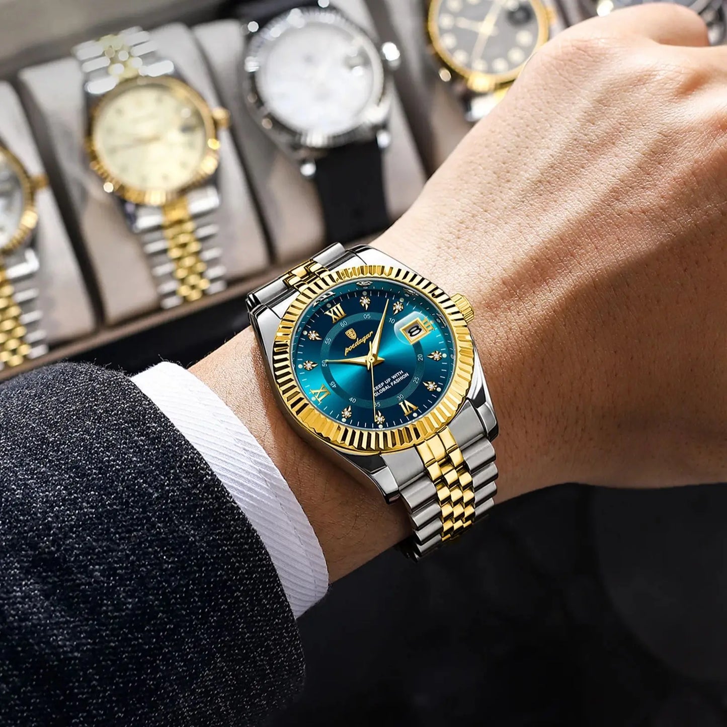 POEDAGAR Waterproof Luminous Date Men Watch Quartz Stainless Steel