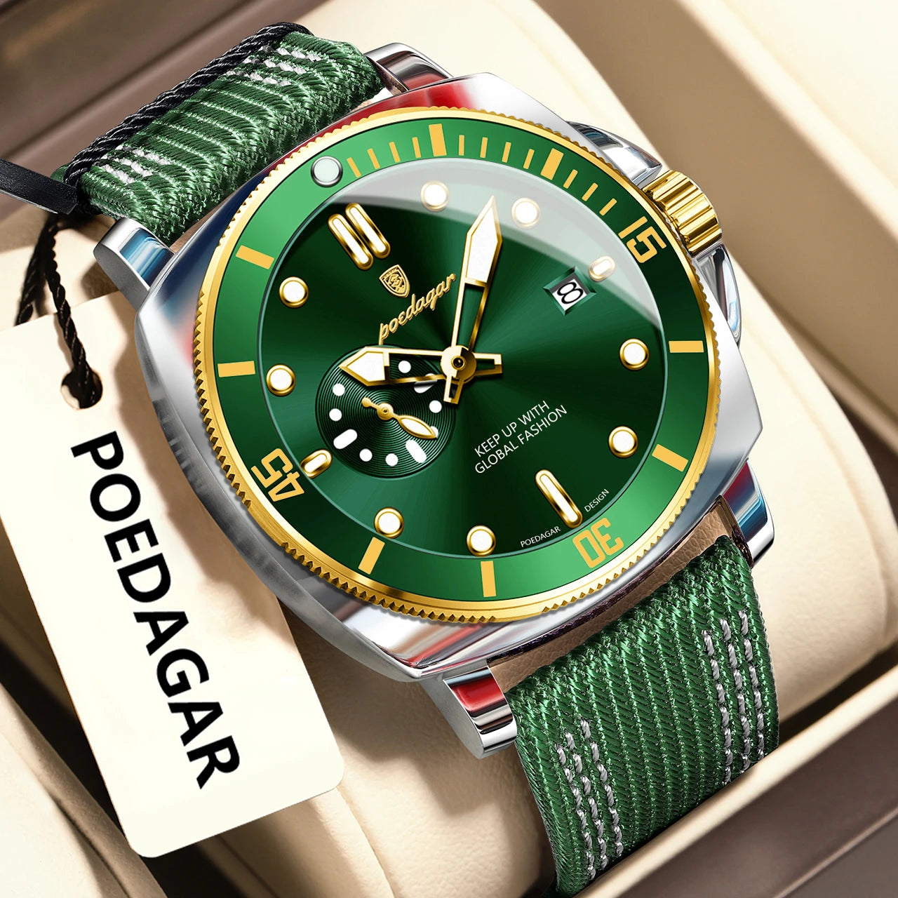 POEDAGAR Luminous Waterproof Wristwatch For Men