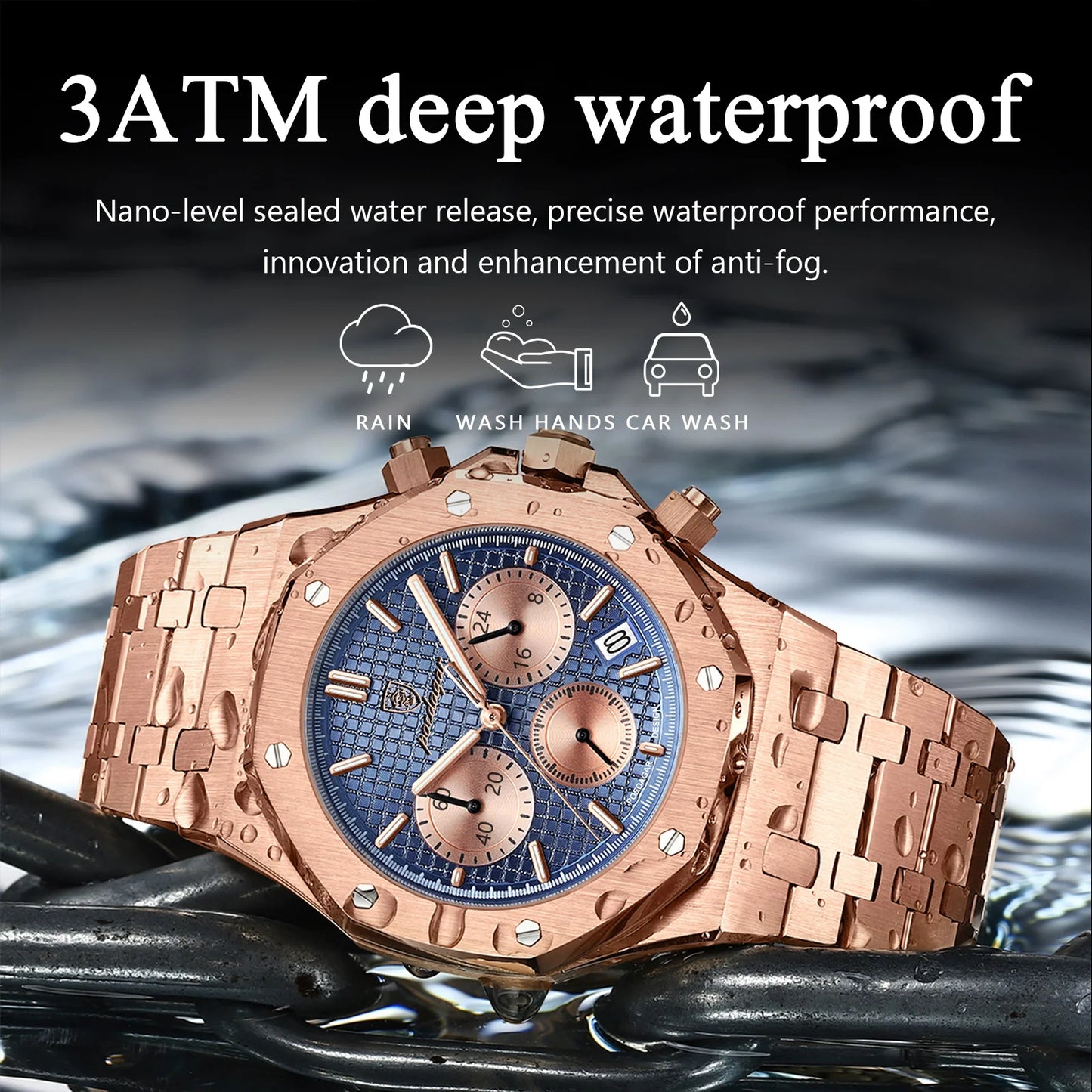 POEDAGAR Stainless Steel Chronograph Waterproof Luminous Male Watch