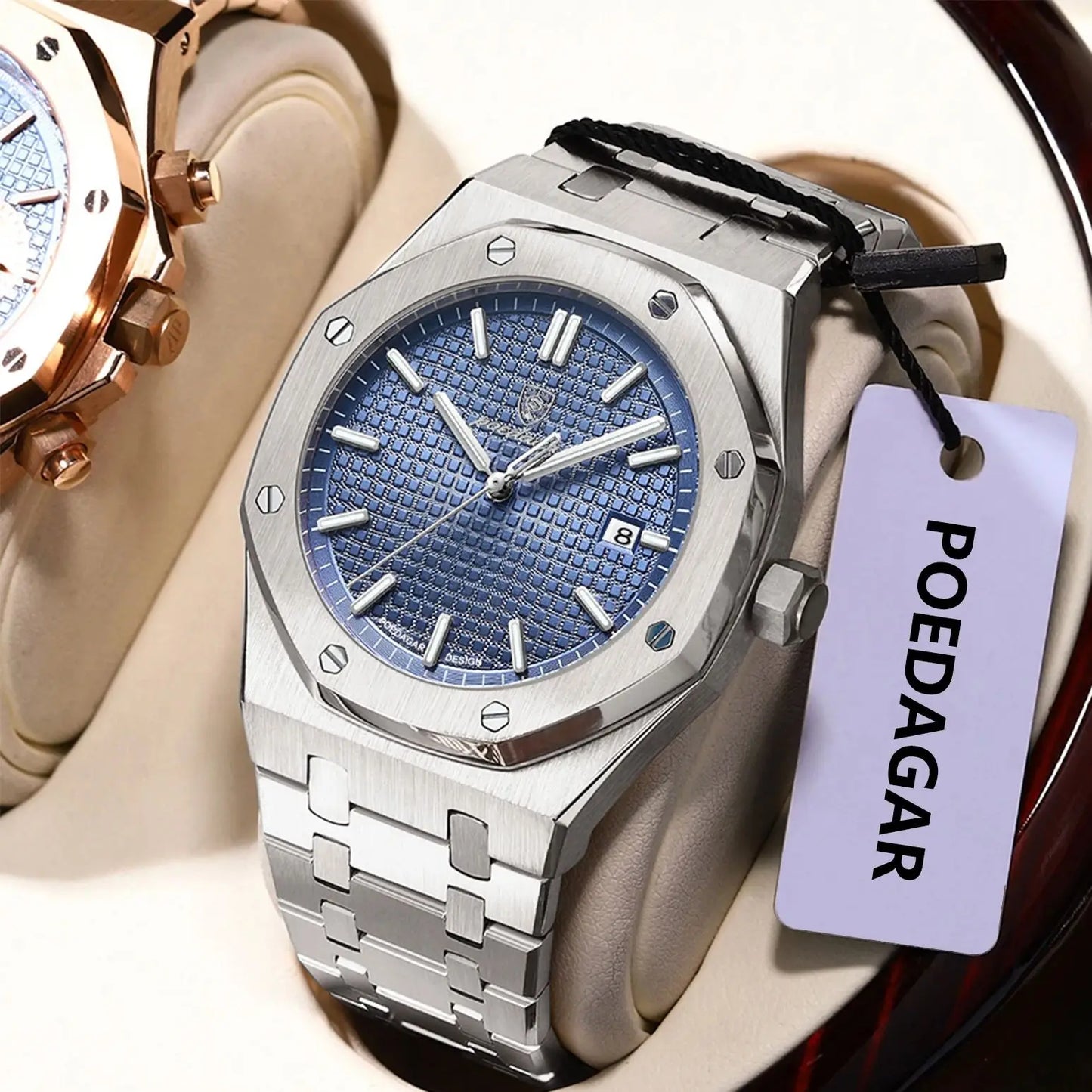 POEDAGAR Luminous Waterproof Stainless Steel Men's Wristwatch