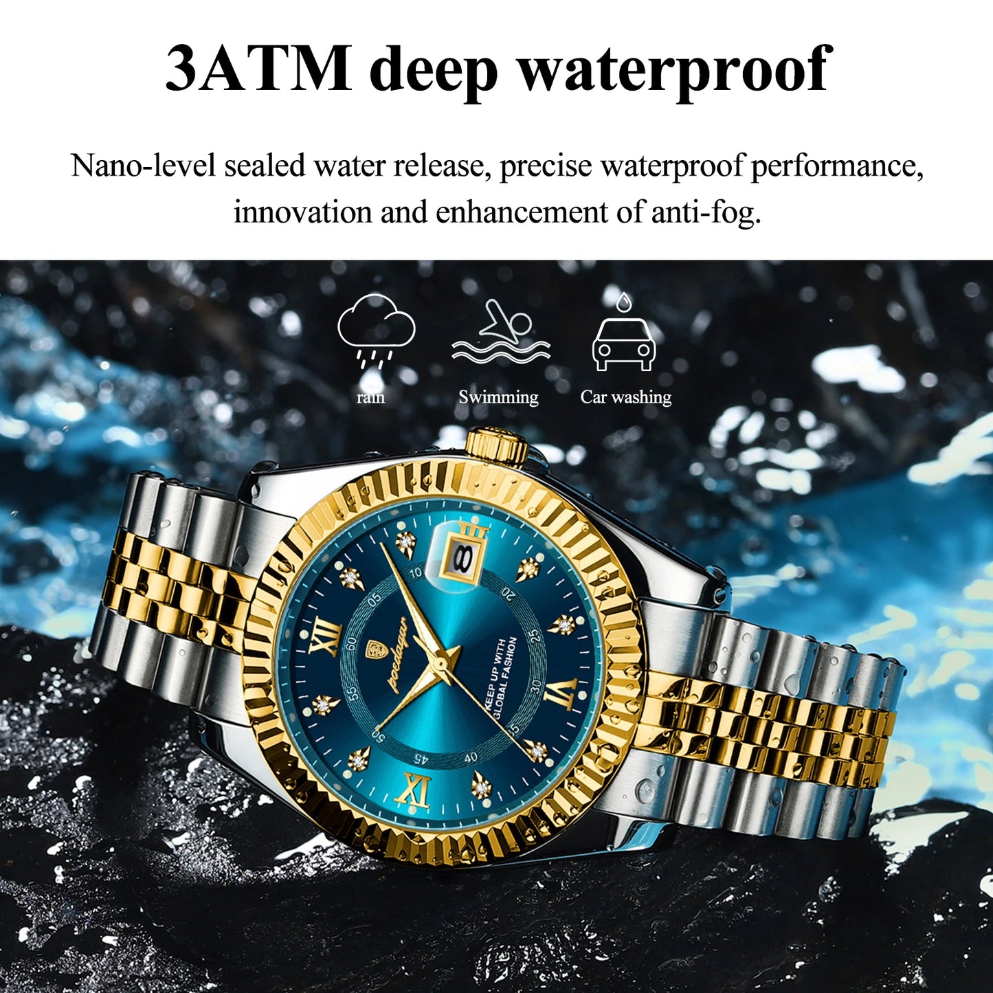 POEDAGAR Waterproof Luminous Date Men Watch Quartz Stainless Steel