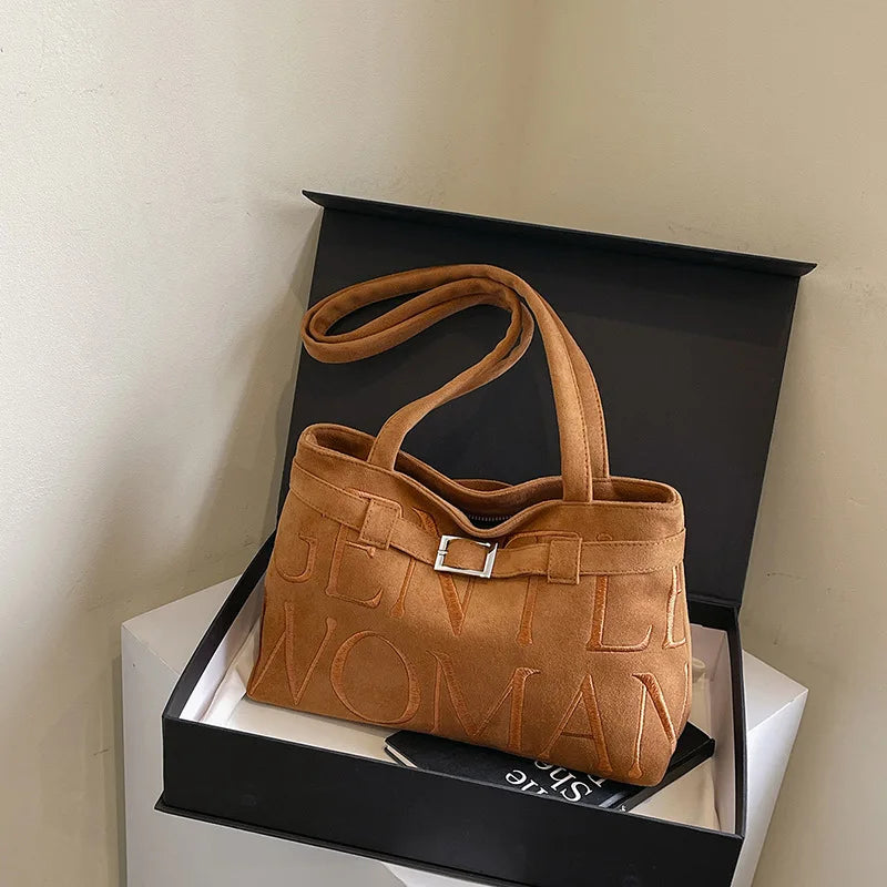 Women's  Leather-Velvet, Embroidered, Shoulder/Armpit, Versatile Euro-American Tote