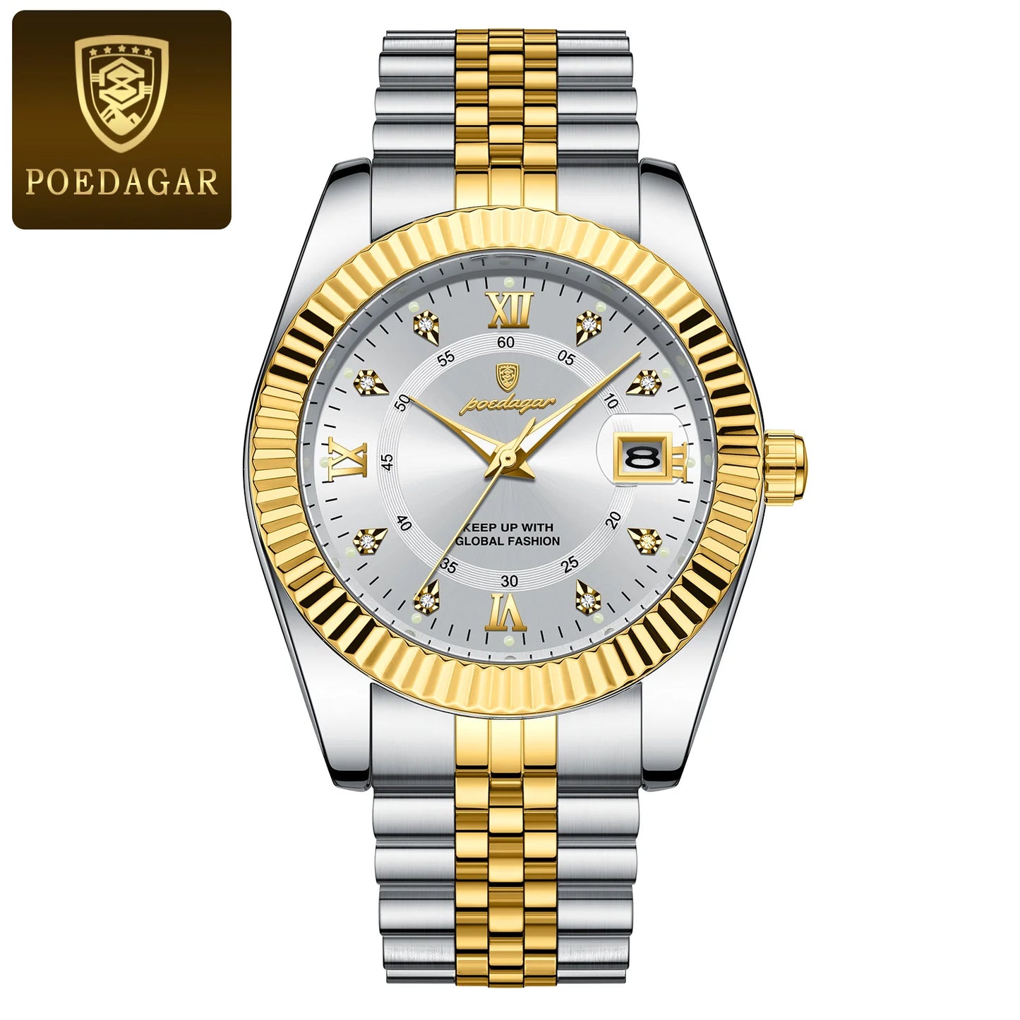 POEDAGAR Waterproof Luminous Date Men Watch Quartz Stainless Steel