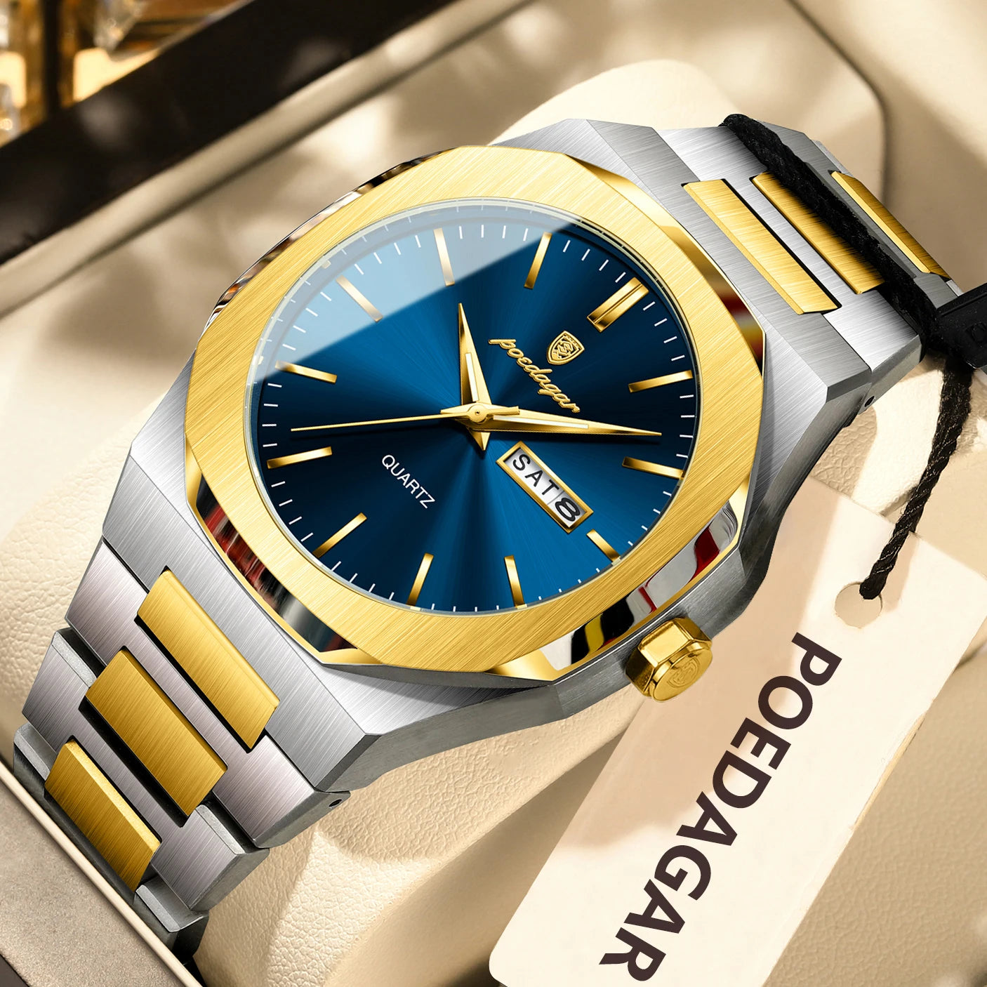 POEDAGAR  Waterproof Luminous Stainless Steel Watches For Men
