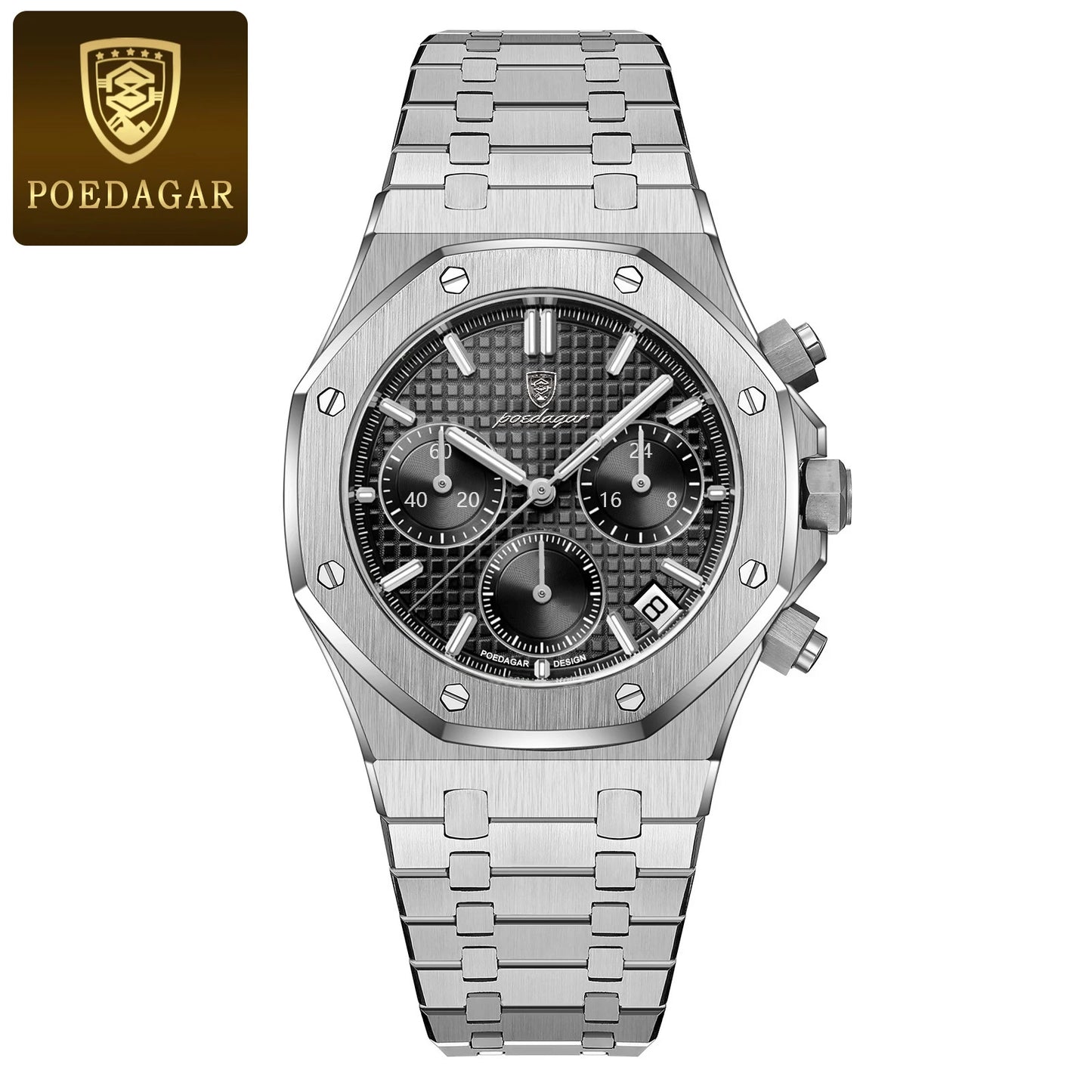 POEDAGAR Stainless Steel Chronograph Waterproof Luminous Male Watch