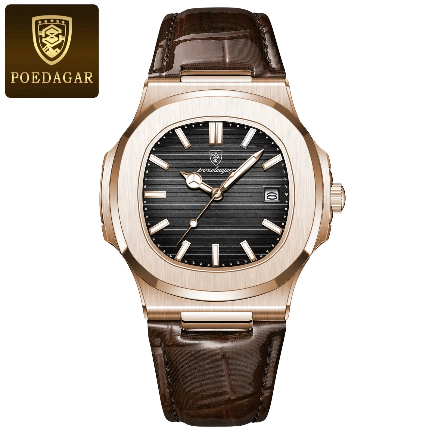 POEDAGAR Luxury Man Luminous Date, Leather, Waterproof Wristwatch For Men