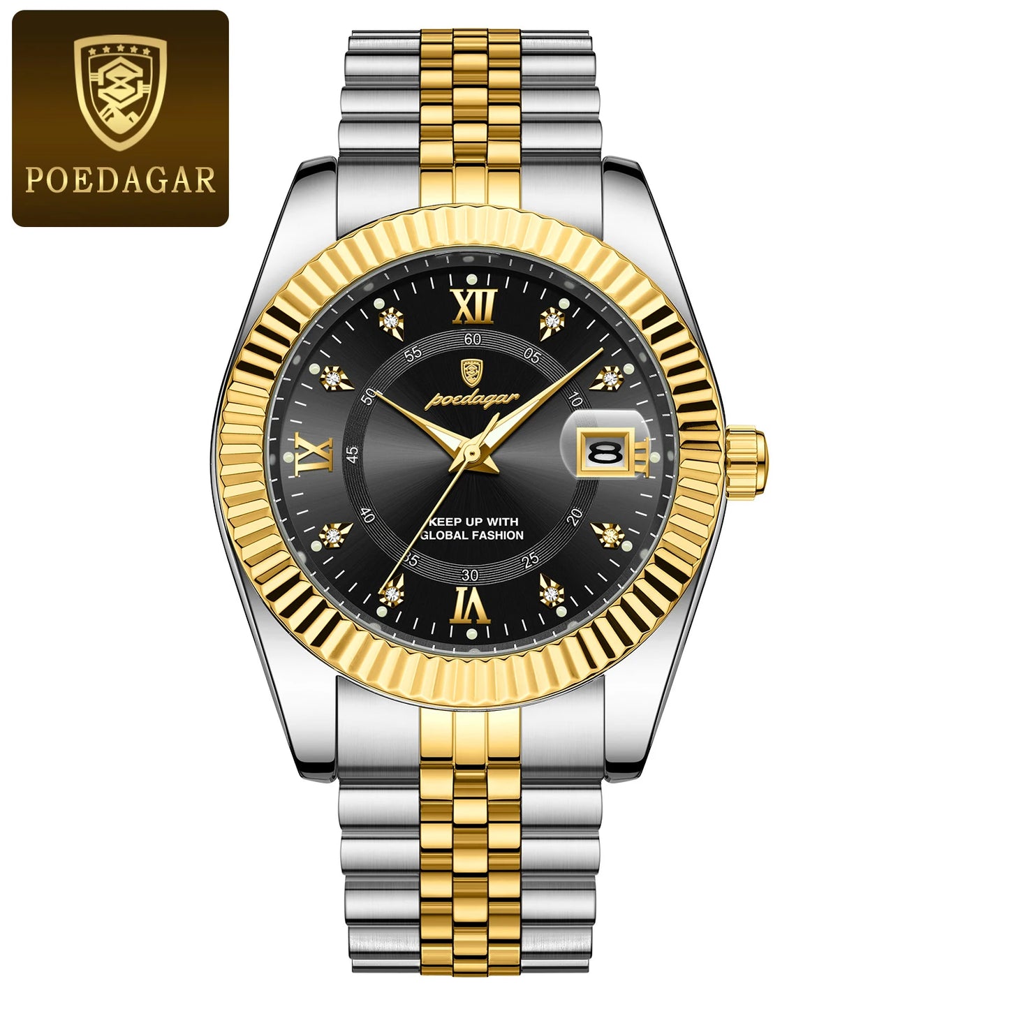 POEDAGAR Waterproof Luminous Date Men Watch Quartz Stainless Steel