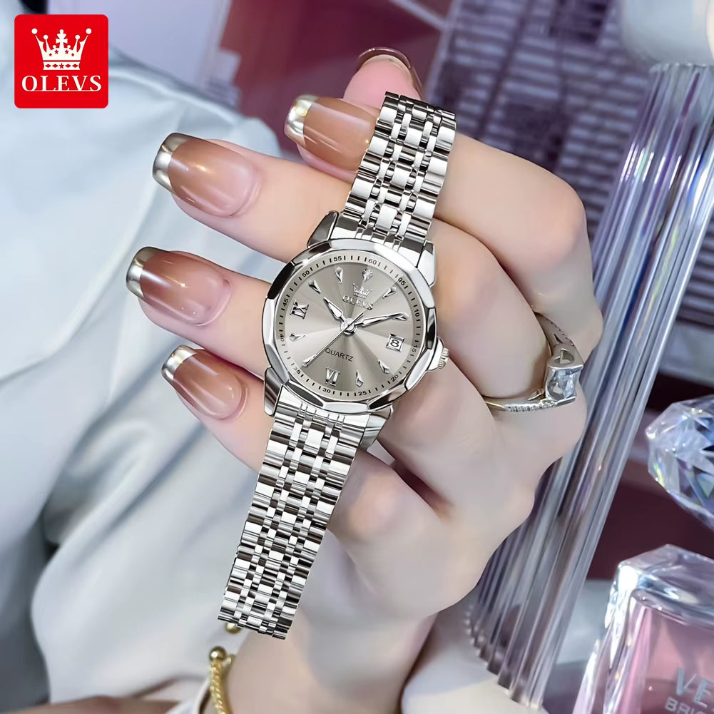 Elegant Fashion Ladies Watches 9998 Original Quartz Women'S Watches Waterproof Stainless Steel Luminous Date Wristwatch