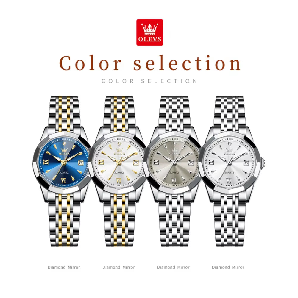 Elegant Fashion Ladies Watches 9998 Original Quartz Women'S Watches Waterproof Stainless Steel Luminous Date Wristwatch