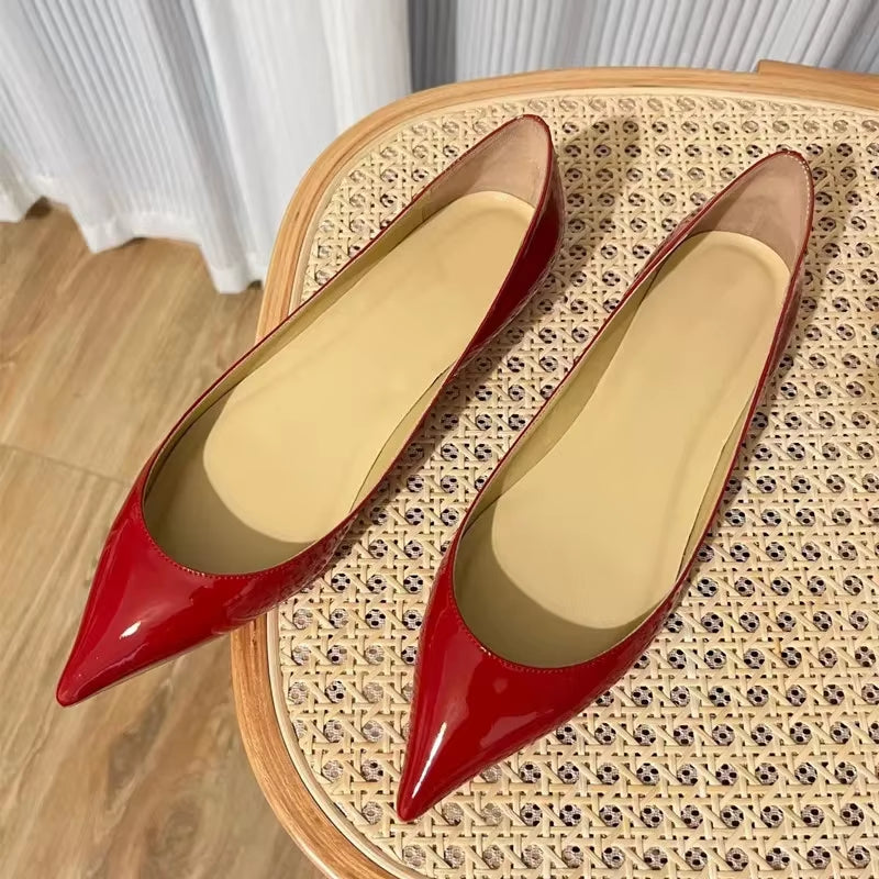 2025 Spring New Women'S Single Shoes High Quality Genuine Leather Women'S Shoes Sexy Party Women'S Shoes Wine Red Office Shoes