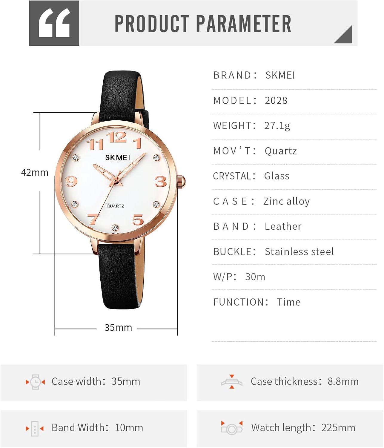 Watches for Women Ladies Leather Band Fashion Simple Light Minimalist Thin Easy Read Big Face Waterproof Casual Dress Girls Gifts Black Wrist Watch