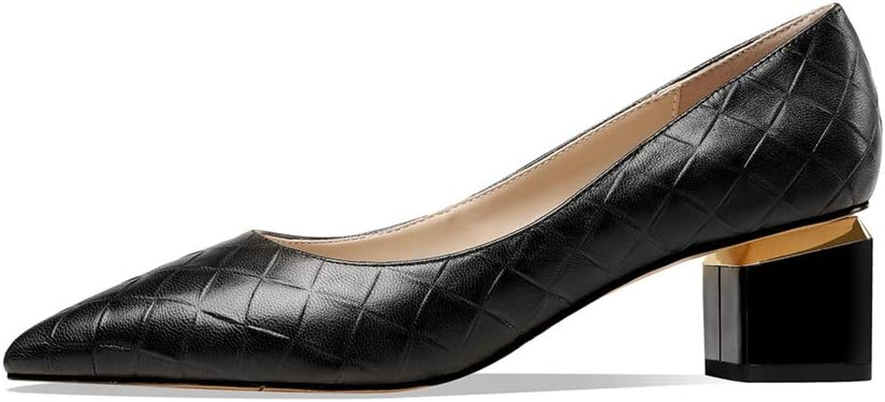 Women'S Genuine Leather Handmade Clear Pointed Toe Low Block Heel Slip on Classic Loafer Pumps