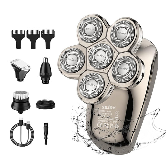 Electric Razor for Bald Men, Head Shavers for Men 5-In-1 Multifunctional 6D Electric Head Shaver Waterproof Recharageable Rotary Shaver Grooming Kit Mens Electric Shaver