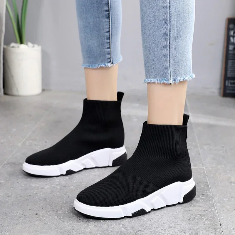 Thick Platform Shoes Women'S Breathable Weave Footwear Woman Kint Casual Shoes Spring Autumn Ladies outside Walk Vulcanize Shoe