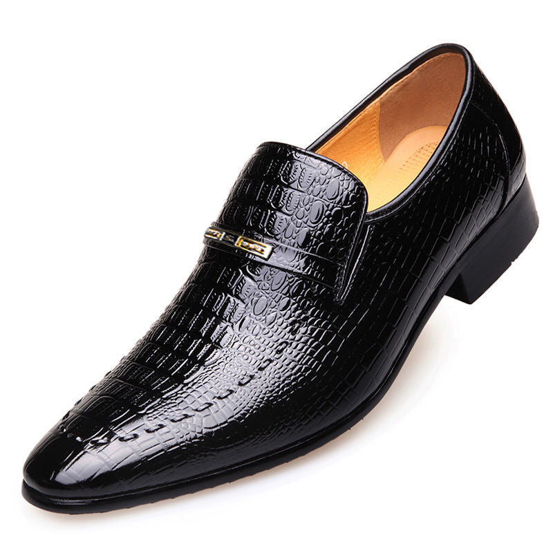 Ov Shoes 3195 Men's Leather Casual Shoes in Crocodile-Print, Large Size, Low-Help Design