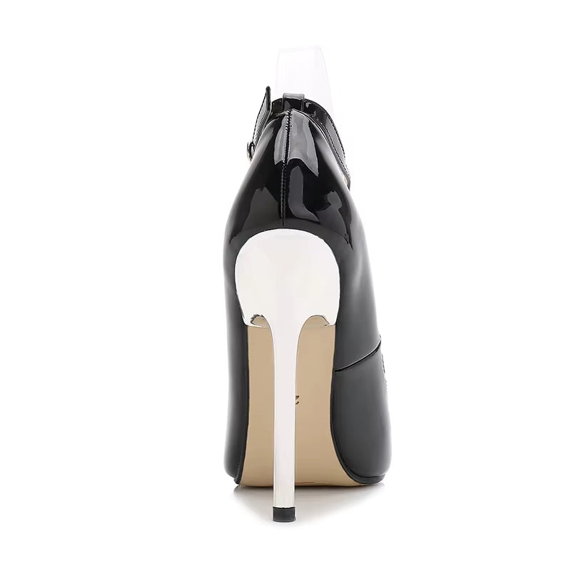 Sexy Lady Extra High Heels Shoes Ankle Strap Pumps Women'S 13Cm Metal Heel Thin High-Heeled Shoes Pointed Toe Shoes Large 45