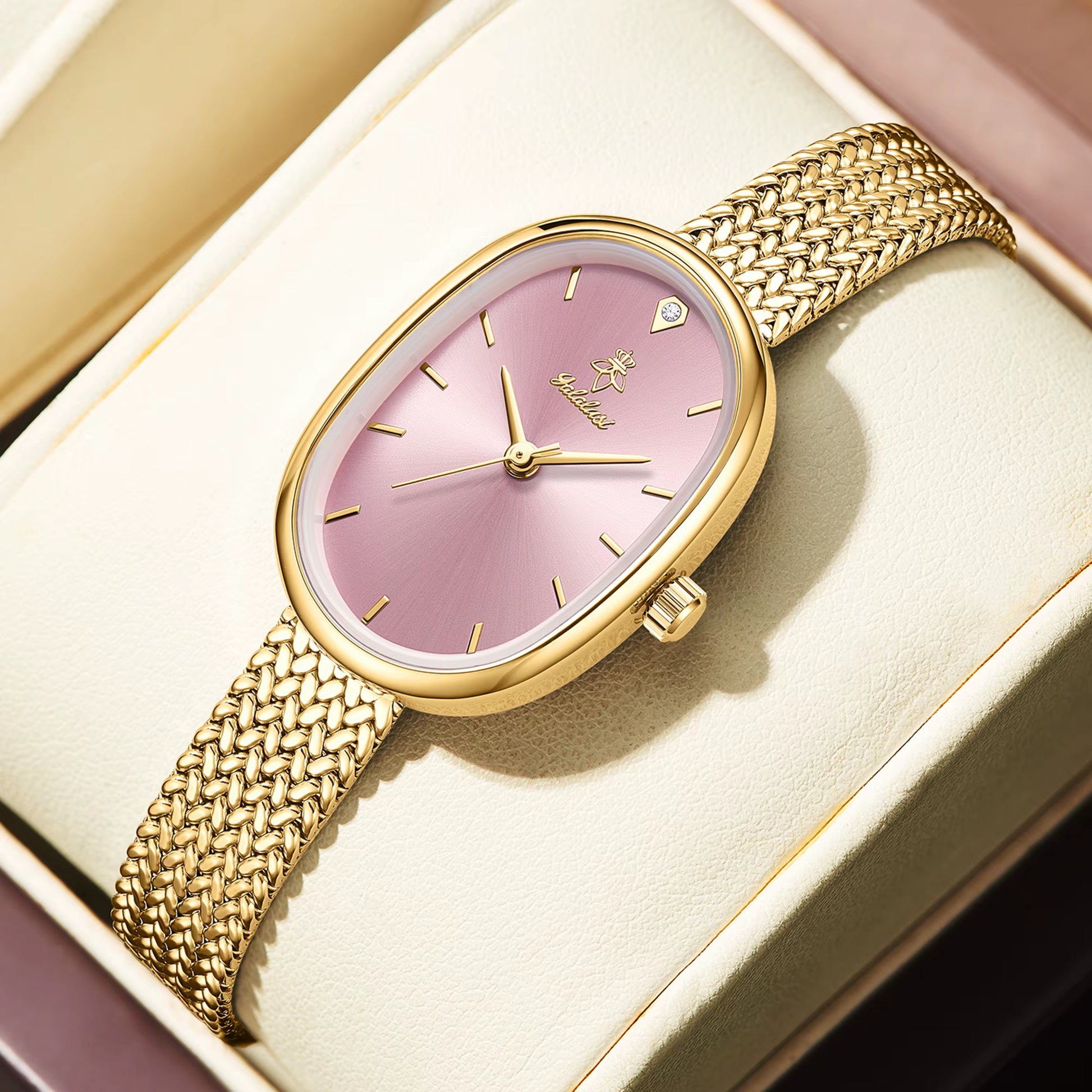 Brand Fashion Women'S Quartz Watch Slim Metal Woven Strap Women'S Watches Niche Trend Watches Gift Set