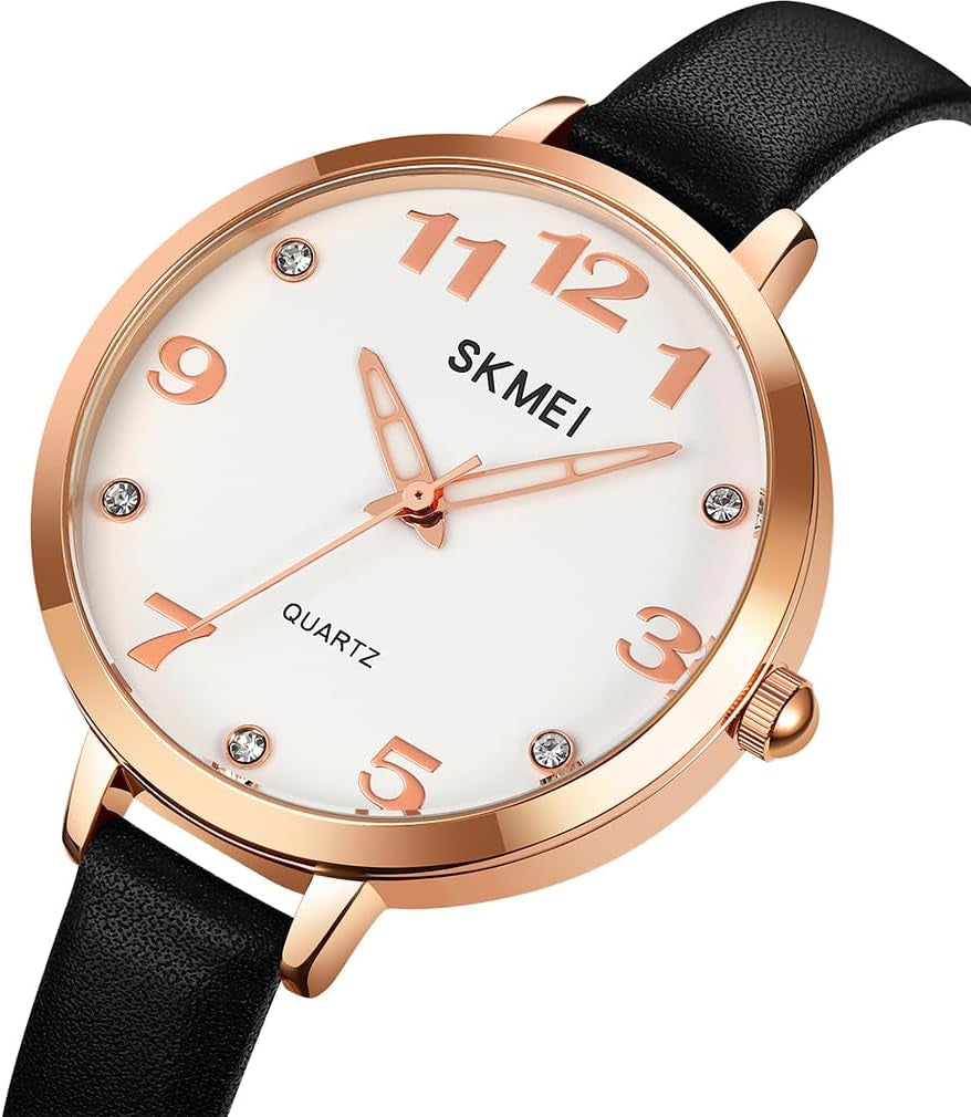 Watches for Women Ladies Leather Band Fashion Simple Light Minimalist Thin Easy Read Big Face Waterproof Casual Dress Girls Gifts Black Wrist Watch