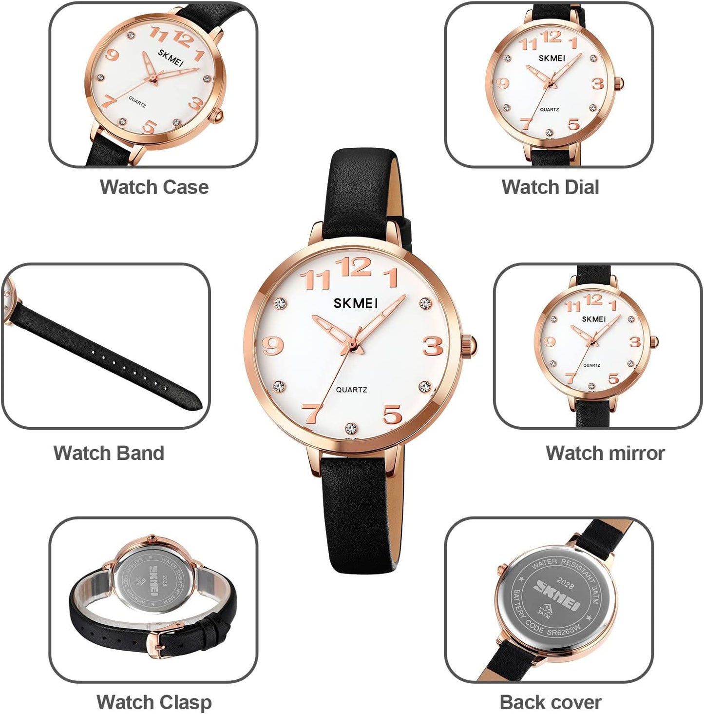 Watches for Women Ladies Leather Band Fashion Simple Light Minimalist Thin Easy Read Big Face Waterproof Casual Dress Girls Gifts Black Wrist Watch